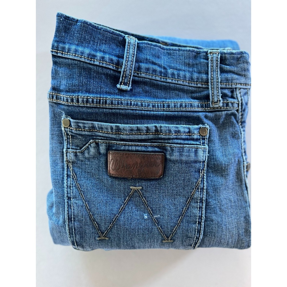 Wrangler Retro Slim Bootcut Jeans Mens 35x34 Fits 32x33 Distressed WLT77LY